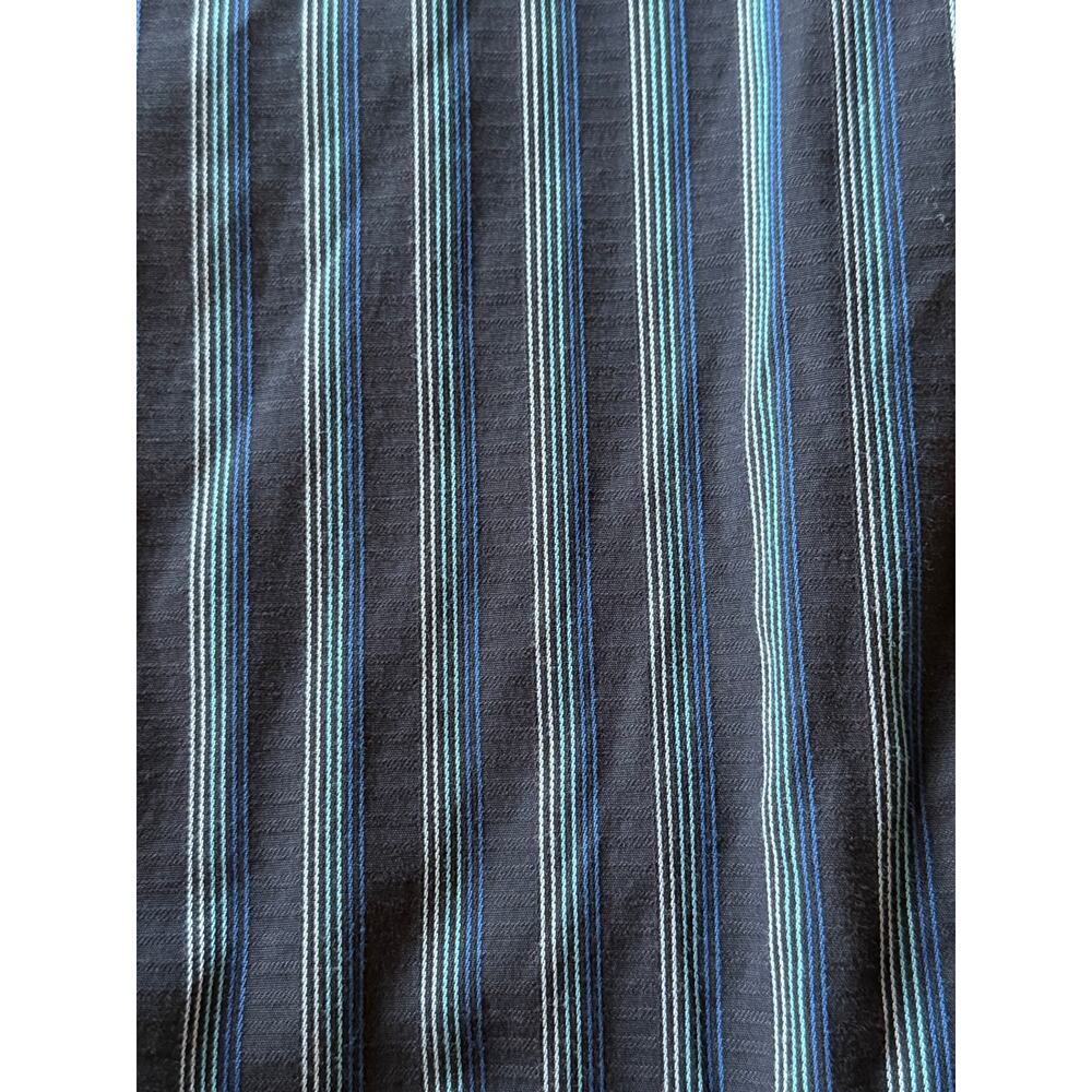 KJM Button Up Shirt Large Blue Striped Ruffle Preppy Workwear Office Business - Picture 6 of 7